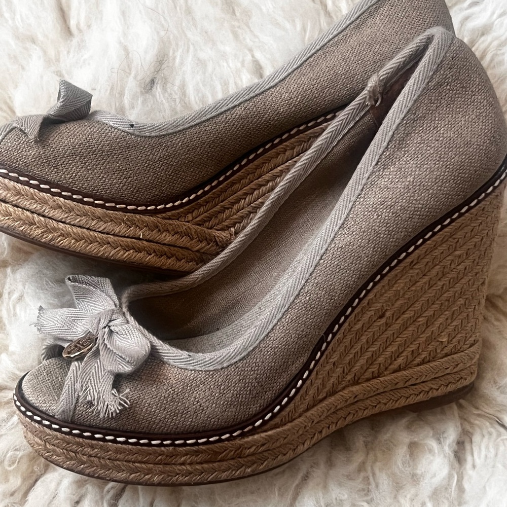 Tory Burch Gray Wedge Espadrilles